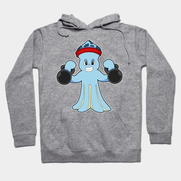 Octopus as Bodybuilder with Dumbbells Hoodie by Markus Schnabel